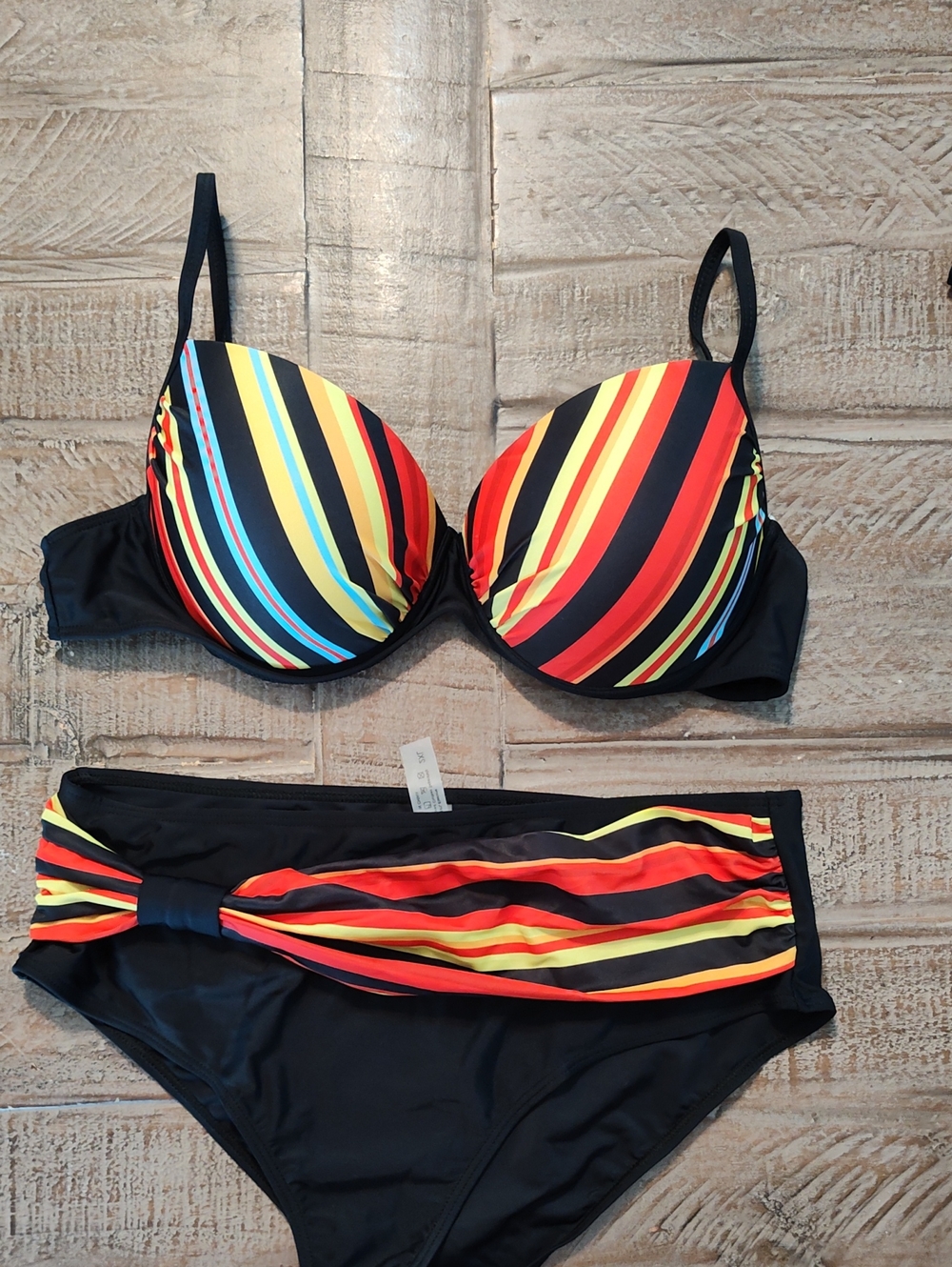 Black Multicolor Stripe Padded Underwire Bikini Set Size XL